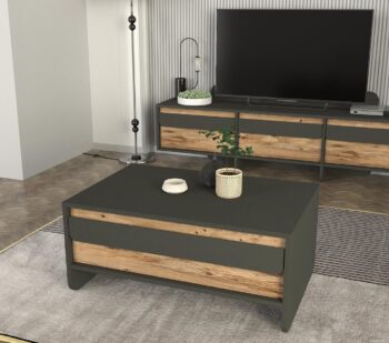 Konferenčný stolík MEGYPredstavujeme vám konferenčný stolík MEGY, ktorý sa stane elegantným a praktickým doplnkom vašej obývačky. Tento štýlový nábytok je navrhnutý tak, aby spĺňal všetky vaše potreby na moderné bývanie. Navyše je vybavený úložným priestorom pod doskou, ktorý je krytý 2 dvierkami.Špecifikácia produktu:Názov produktu: MEGYTyp tovaru: konferenčný stolíkVhodné do miestnosti: obývacia izbaMateriál: LTDRozmer: 90 x 40 x 60 cmFarba: antracit + svetlo hnedáTvar: obdĺžnikovýHrúbka materiálu: 18 mmDodatočné informácie: Dodávame v demonteKonferenčný stolík MEGY je vyrobený z kvalitného materiálu LTD s hrúbkou 18 mm, čo zaručuje jeho pevnosť a dlhú životnosť. Jeho elegantná kombinácia antracitovej a svetlo hnedej farby pridá vašej obývačke moderný nádych, zatiaľ čo obdĺžnikový tvar poskytuje dostatok priestoru pre všetky vaše potreby.Vďaka jednoduchej montáži, ktorú umožňuje dodanie v demontovanom stave, si môžete nový konferenčný stolík užívať behom chvíľky. Zaobstarajte si konferenčný stolík MEGY a vylepšite svoju obývačku štýlovým a funkčným doplnkom, ktorý zaujme každého návštevníka!