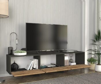 TV stolík MEGYObohaťte svoju obývačku moderným a praktickým TV stolíkom MEGY. Tento štýlový nábytok je navrhnutý tak, aby spĺňal všetky vaše požiadavky na funkčnosť a estetiku.Špecifikácia produktu:Názov produktu: MEGYTyp tovaru: TV stolíkVhodné do miestnosti: obývacia izbaMateriál: LTDRozmer: 180 x 57,8 x 35 cmFarba: antracit + svetlo hnedáVybavenie: skrinkyPočet dvierok: 3Hrúbka materiálu: 18 mmDodatočné informácie: Dodávame v demonteTV stolík MEGY ponúka dostatok úložného priestoru vďaka trom dvierkam, za ktorými sa nachádzajú praktické skrinky. Je vyrobený z kvalitného materiálu LTD s hrúbkou 18 mm, čo zaisťuje jeho pevnosť a dlhú životnosť. Kombinácia antracitovej a svetlo hnedej farby dodáva vašej obývačke moderný a elegantný vzhľad.Vďaka jednoduchej montáži, ktorú umožňuje dodanie v demontovanom stave, si môžete svoj nový TV stolík užívať behom chvíľky. Získajte TV stolík MEGY a vylepšite svoju obývačku štýlovým a funkčným doplnkom!
