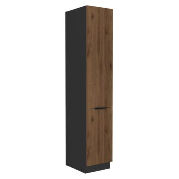 Potravinová skriňa Menzo 40 DK-210 2F v elegantnom prevedení čierna/orech je ideálnym riešením pre moderné kuchyne a jedálne. Táto skriňa, vyrobená z kvalitného laminovaného DTD materiálu, ponúka nielen štýlový vzhľad, ale aj praktickosť a funkčnosť.