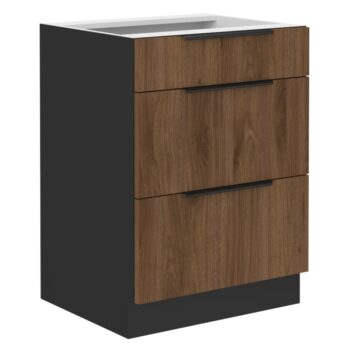 Dolná kuchynská skrinka Menzo 60 D 3S BB v elegantnom prevedení čierna/orech je ideálnym riešením pre moderné kuchyne. Táto skrinka, ktorá patrí do portfólia značky KONDELA, ponúka praktické úložné priestory a štýlový dizajn, ktorý sa hodí do každého interiéru.