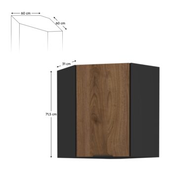 Predstavujeme vám hornú rohovú kuchynskú skrinku Menzo 60x60 GN-72 1F v elegantnom farebnom prevedení čierna a orech, ktorá je ideálnym riešením pre moderné kuchyne. Táto skrinka od značky KONDELA je navrhnutá tak, aby efektívne využila priestor vo vašej kuchyni a poskytla dostatok úložného…