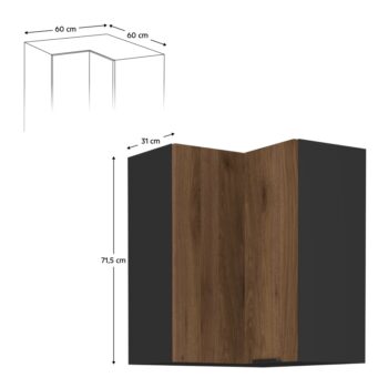 Predstavujeme vám hornú rohovú kuchynskú skrinku Menzo 60x60 GN-72 2F v elegantnom farebnom prevedení čierna a orech, ktorá je ideálnym riešením pre moderné kuchyne. Táto skrinka od značky KONDELA je navrhnutá tak, aby efektívne využila priestor vo vašej kuchyni a poskytla dostatok úložného…