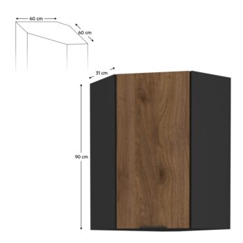 Predstavujeme vám hornú rohovú kuchynskú skrinku Menzo 60x60 GN-90 1F, ktorá je ideálnym riešením pre moderné kuchyne. Táto skrinka v elegantnom farebnom prevedení čierna/orech prinesie do vášho interiéru štýlový a sofistikovaný vzhľad.