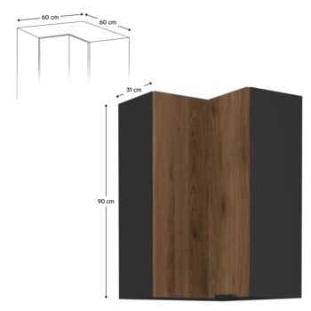Predstavujeme vám hornú rohovú kuchynskú skrinku Menzo 60x60 GN-90 2F v elegantnom farebnom prevedení čierna a orech, ktorá je ideálnym riešením pre moderné kuchyne. Táto skrinka od značky KONDELA je navrhnutá tak, aby efektívne využila priestor vo vašej kuchyni a poskytla dostatok úložného…