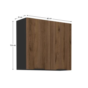 Predstavujeme vám hornú kuchynskú skrinku Menzo 80 G-72 2F v elegantnom farebnom prevedení čierna a orech, ktorá je ideálnym riešením pre moderné kuchyne. Táto skrinka od značky KONDELA kombinuje štýlový dizajn s praktickými funkciami, ktoré ocení každý milovník kvalitného nábytku.