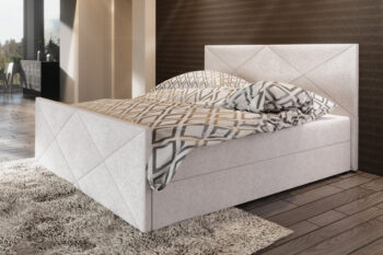 Štýlová a elegantná posteľ MERENGE, patrí medzi moderné manželské postele. Výrazným dizajnovým prvkom je jej čelo, ktoré tiež ochráni vašu stenu pred oderom.Posteľ je čalúnená. Použitá je kvalitná látka COSMIC 10. Disponuje praktickým úložným priestorom. Súčasťou postele je bonelový matrac a rošt. Pre väčší komfort si môžete dokúpiť praktický vrchný krycí matrac TOPPER (viď. doporučené produkty).Celkové rozmery postele (š,v,h): 165 x 102 x 216 cm. Výška predného čela postele: 56 cm. Výška spacej plochy 45 cm. Maximálna nosnosť postele: 240 kg.V našej ponuke nájdete aj ďalšie prevedenia a rozmery postelí MERENGE.Dodávame v demontovanom stave.