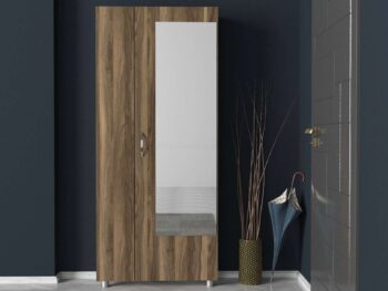 MERYA – Elegantná predsieňová zostava vo farbe orechaUrobte zo svojej predsiene štýlové a funkčné miesto s našou predsieňovou zostavou MERYA. Táto moderná zostava vo farbe orecha je navrhnutá tak, aby poskytovala nielen dostatok úložného priestoru, ale aj elegantný vzhľad, ktorý bude ozdobou vašej predsiene.Typ tovaru: Predsieňová zostavaVhodné do miestnosti: PredsieňMateriál: LTD a skloRozmer: 80 x 185 x 28.6 cmFarba: OrechVybavenie: Zrkadlo, skriňa, šatník a vešiakyHrúbka materiálu: 18 mmPoznámka: Dodávame v demonte.Predsiňová zostava MERYA ponúka kombináciu skrine, šatníka, vešiakov a veľkého zrkadla, čo zaisťuje dostatok úložného priestoru pre všetky vaše potreby. Vyrobená z kvalitných materiálov LTD a skla s hrúbkou 18 mm, zaručuje dlhú životnosť a odolnosť. Farba orecha dodáva zostave moderný a prírodný vzhľad, ktorý ľahko zapadne do každého interiéru.Pridajte do svojej predsiene eleganciu a praktickosť s predsieňovou zostavou MERYA, ktorá kombinuje skvelý dizajn s funkčnosťou!