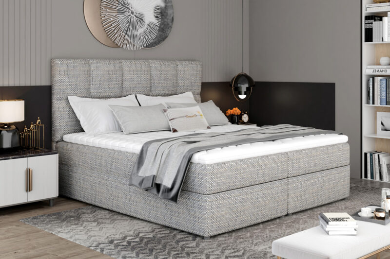 MILLY manželská posteľ 185, Berlin 01 Exkluzívna a pohodlná manželská posteľ MILLY Vás hneď zaujme svojím módnym čelom. Jeho výška a jednoduchý tvar s prešívaním zabezpečí posteli elegantný a moderný vzhľad. Dokonale sa hodí do Vašej spálne, kde Vám poskytne miesto potrebné na relax a oddych.Posteľ MILLY má vysoký matrac, veľký čalúnený rám a úložný priestor. Konštrukcia postele je vyrobená v kombinácii dreva a LTD materiálu. Spacia plocha 185 x 200 poskytne dostatočne veľkú plochu pre odpočinok. Matrac má tvrdosť H3 a je tvorený kombináciou bonellových pružín a PUR peny s hustotou T25. Spolu s vrchným topperom zabezpečí pohodlnosť a uloženie Vašej chrbtice do správnej polohy. Je hypoalergénny. Posteľ je čalúnená veľmi príjemnou látkou Berlin 01.Rozmery:- šírka: 185 cm,- výška: 124 cm.- hĺbka: 210 cm.Výška matraca 15 cm, výška toppera 4 cm. Matrac a topper je v cene postele. V ponuke aj ďalšie farby čalúnenia.