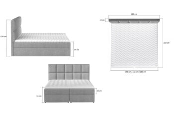 Exkluzívna a pohodlná manželská posteľ MILLY Vás hneď zaujme svojím módnym čelom. Jeho výška a jednoduchý tvar s prešívaním zabezpečí posteli elegantný a moderný vzhľad. Dokonale sa hodí do Vašej spálne, kde Vám poskytne miesto potrebné na relax a oddych.Posteľ MILLY má vysoký matrac, veľký čalúnený rám a úložný priestor. Konštrukcia postele je vyrobená v kombinácii dreva a LTD materiálu. Spacia plocha 185 x 200 poskytne dostatočne veľkú plochu pre odpočinok. Matrac má tvrdosť H3 a je tvorený kombináciou bonellových pružín a PUR peny s hustotou T25. Spolu s vrchným topperom zabezpečí pohodlnosť a uloženie Vašej chrbtice do správnej polohy. Je hypoalergénny. Posteľ je čalúnená veľmi príjemnou látkou Soft 11.Rozmery:- šírka: 185 cm,- výška: 124 cm.- hĺbka: 210 cm.Výška matraca 15 cm, výška toppera 4 cm. Matrac a topper je v cene postele. V ponuke aj ďalšie farby čalúnenia.