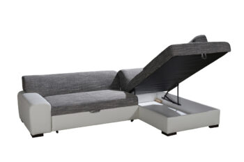 Rohová sedačka MINES ponúka moderné dizajnové prevedenie. Rovné línie sú prepojené s oblými tvarmy bočnice a opierok. V spojení s jemným prešívaním dodávajú sedačke šmrnc a eleganciu.Súčasťou sedačky je pracktický úložný priestor, ku ktorému sa jednoducho dostanete vďaka výklopnému UP systému. Funkcia rozkladu poskytne ložnú plochu s rozmerom 195 x 135 cm, ktorá je vhodná na príležitnostné spanie. Sedák je tvorený vlnovcovou pružinou a PUR penou. Táto kombinácia zabezpečí pohodlné sedenie i leňošenie. Na čalúnenie bola použitá kombinácia látky a eko-kože (v spodnej časti). Prevedenie: Berlin 03/Madryt 124.Rozmery sedačky  (š/v/h): 260 x 71 x 175 cm. Hĺbka sedu 63cm. Výška sedu 42 cm. Prevedenie rohu sedačky je pravé. V našej ponuke nájdete aj sedačku s ľavým rohom a množstvo ďalších farebných prevedení. 2 malé vankúšiky sú v cene sedačky.Sedačka je vhodná do moderného interiéru, kde vytvorí výnimočné zátišie pre chvíle oddychu a relaxu. 