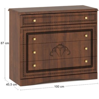 Dokonalá rustikálna zásuvková komoda MOLIS CHD-100 určite nezostane bez povšimnutia. Krásny dizajn so vzorom kvetov a zaujímavým zdobením strhne na seba všetku pozornosť. Materiál použitý na jej výrobu je kvalitná MDF, ktorá sa vyznačuje jednoduchou údržbou. Komoda je v krásnom prevedení čerešňa…