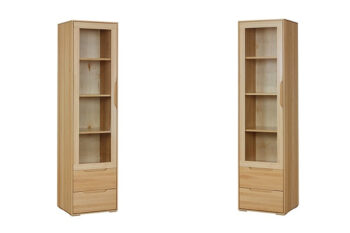 MONDY nábytok je výrobok najvyššej kvality. Spája v sebe svetlé prírodné tóny, elegantné prevedenie a jemné línie. Oceníte jeho detailné prepracovanie, kvalitné materiály ako aj moderný dizajn. Je vyrobený z bukového masívu. Disponuje kvalitným kovaním a značkovými kovovými ložiskami s možným výsuvom šuplíka až 90 %. Šuplíky a dvierka sú osadené s tlmičom dovierania a samozatváracími pántami. Dvierka majú možnosť otvorenie až na 110°. Prakticky zapracované úchyty nezasahujú do priestoru a dotvárajú celkový vzhľad nábytku.  MONDY KW420 je štýlová vitrína, ktorá sa stane ozdobou Vášho interiéru. Poskytne kombinovaný odkladací priestor. V hornej presklenej časti nájdete viacero poličiek na odloženie dekorácií či sklenených pohárov. Spodná časť je šuplíková. Prevedenie vitríny je ľavé - v našej ponuje nájdete vitrínu aj s pravým otváraním dvierok. Farebné prevedenie nábytku je v prírodnom odtieni buk. Viditeľnosť štruktúry dreva vytvára efektný vzor a spája viacero prírodných odtieňov masívu. Farba na zakúpenom výrobku môže mať preto odchylky od zobrazenia na fotografii. Rozmery (š/v/h): 50 x 191 x 41 cm.V štandardnom prevedení sú nohy z masívu s výškou 1 cm. Ponúkame Vám na výber aj ďalšie 2 typy nôh, ktoré si za príplatok môžete doobjednať. Vďaka nim si dokážete zmeniť celkový dizajn tohto unikátneho nábytku a vytvoriť si tak inovatívny štýl intriéru.Kolekcia nábytku MONDY ponúka viacero prvkov, vďaka ktorým si dokážete zariadiť unikátny nadčasový interiér. Dodávame zmontované.