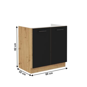 KONDELA Monro 80ZL 2F BB drezová kuchynská skrinka čierna / dub artisan - Image 2