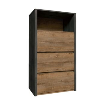 Predstavujeme vám zásuvkovú komodu Montana KS3, ktorá je ideálnym riešením pre moderné interiéry. Táto komoda vyniká svojím elegantným dizajnom v kombinácii farieb smooth sivý a dub lefkas tmavý, čo jej dodáva sofistikovaný vzhľad. Je vyrobená z kvalitného laminovaného DTD…