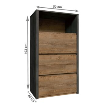 Predstavujeme vám zásuvkovú komodu Montana KS3, ktorá je ideálnym riešením pre moderné interiéry. Táto komoda vyniká svojím elegantným dizajnom v kombinácii farieb smooth sivý a dub lefkas tmavý, čo jej dodáva sofistikovaný vzhľad. Je vyrobená z kvalitného laminovaného DTD…