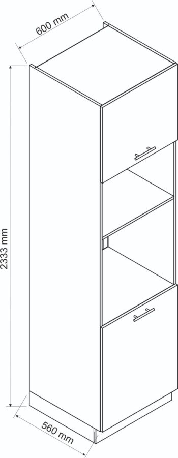 Kuchynský nábytok MOON bol vytvorený pre milovníkom minimalistických kuchýň. Je v jednoduchom a nadčasovom dizajne. Jej predné časti sú charakteristické ako anti-fingerprint - ochrana nábytku proti odtlačkom prstov. Korpus nábytku je vyrobený zo 16 mm hrubej LTD dosky. Predné dvierka sú vyrobené z akrylovej matnej dosky s hrúbkou 18,7 mm. Dolná kuchynská skrinka je v čiernej farbe v matnom prevedení. Rozmery (š,v,h): 60 x 233,3 x 56 cm.Súčasťou je sokel v šedej farbe a nožičky.Úchyty nie sú v cene. Je potrebné ich doobjednať.Dodávame v demontovanom stave.