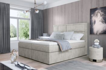 MOREN je vkusná, elegantná, dokonale mäkká a pohodlná boxspring kontinentálna posteľ v modernom klasickom štýle v látke Dora 21Výnimočný komfort umocňuje 53 cm vysoký sedák a výplň lôžka. Bonnell matrac a pena T25 poskytujú užívateľovi nábytku najvyšší komfort a dokonale stabilizujú polohu tela počas odpočinku. Toto riešenie zaručuje pohodlný odpočinok pre každého, pretože zdravý spánok je dobrý spánok! Okrem značného komfortu stojí za pozornosť aj povrchová úprava jednotlivých prvkov modelu. Vysoké čelo postele, šité v tvare nepravidelných obdĺžnikov, je mäkkou, pohodlnou a neoceniteľnou oporou a zaujímavou dekoráciou do spálne.Vďaka dvom priestranným kontajnerom na lôžkoviny je náš boxspring nielen funkčným zariadením domácnosti, ale aj vlastnou oázou pokoja, vďaka čomu je používanie takejto postele skutočným pôžitkom. Oplatí sa mať  posteľ ako Moren ,spokojnosť zaručená.Rozmery:ŠxHxV: 140 x 215 x 115 cmvýška sedu: 53 cmplocha na spanie: 140/160/180 x 200 cmhmotnosť: 189 kgmatrac: pena T25 + bonnelvýška nožičiek: 2 cmUpozornenie: Váš monitor nemusí zobrazovať farby také, ako sú v skutočnosti.   