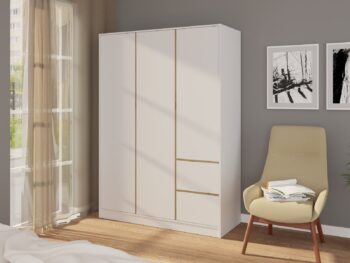 Ak hľadáte originálny nábytok do svojho interiéru, nábytok MOSTA je perfektnou voľbou. Nábytok MOSTA je v modernom a štýlovom prevedení.Šatníková skriňa je vyrobená z kvalitných LTD dosiek. Sú nenáročné na údržbu. Skriňa je trojdverová. Má dve praktické zásuvky.Farebné prevedenie: biela.Rozmery:šírka: 147 cmvýška: 205 cmhĺbka: 57 cm.Dodávame v demontovanom stave.
