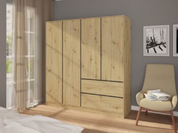 Ak hľadáte originálny nábytok do svojho interiéru, nábytok MOSTA je perfektnou voľbou. Nábytok MOSTA je v modernom a štýlovom prevedení.Šatníková skriňa je vyrobená z kvalitných LTD dosiek. Sú nenáročné na údržbu. Skriňa je štvordverová. Má dve praktické zásuvky.Farebné prevedenie: dub Artisan, antracit.Rozmery:šírka: 195 cmvýška: 205 cmhĺbka: 57 cm.Dodávame v demontovanom stave.