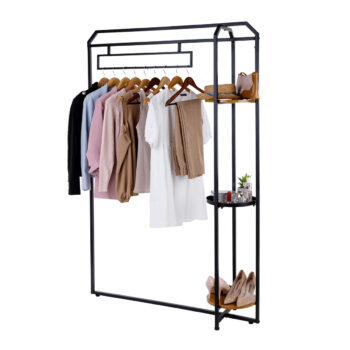 Šatníkový organizér Mungo v elegantnej kombinácii čiernej a dubu je ideálnym riešením pre moderné interiéry, ktoré potrebujú praktické a štýlové úložné priestory. Tento policovo-šatníkový typ skrine ponúka dostatok miesta na usporiadanie vášho oblečenia a doplnkov, pričom jeho rovný tvar sa…