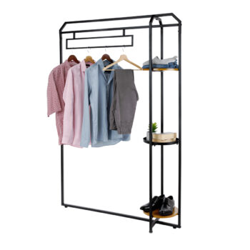 Šatníkový organizér Mungo v elegantnej kombinácii čiernej a dubu je ideálnym riešením pre moderné interiéry, ktoré potrebujú praktické a štýlové úložné priestory. Tento policovo-šatníkový typ skrine ponúka dostatok miesta na usporiadanie vášho oblečenia a doplnkov, pričom jeho rovný tvar sa…