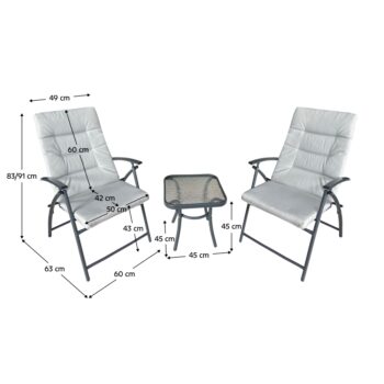 KONDELA Muson kovový záhradný set svetlosivá / tmavosivá – Obrázok 2