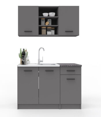 Jednoduchá kuchynská linka JANKA 120 má atraktívne prevedenie antracit. Materiál LTD je jednoduchý na údržbu.Plastové úchytky.Horné skrinky sú vysoké 58 cm, dolné skrinky majú výšku 84 cm.Montážna lišta nie je súčasťou horných skriniek. Pracovná doska je súčasťou skriniek 40 cm.Drez je potrebné dokúpiť.Dodávame demonte.