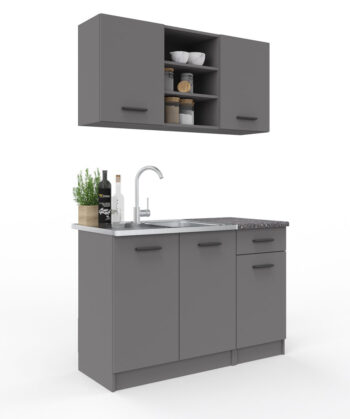 Jednoduchá kuchynská linka JANKA 120 má atraktívne prevedenie antracit. Materiál LTD je jednoduchý na údržbu.Plastové úchytky.Horné skrinky sú vysoké 58 cm, dolné skrinky majú výšku 84 cm.Montážna lišta nie je súčasťou horných skriniek. Pracovná doska je súčasťou skriniek 40 cm.Drez je potrebné dokúpiť.Dodávame demonte.
