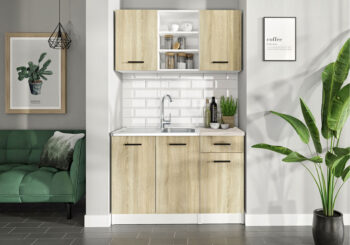 Jednoduchá kuchynská linka JANKA 120 má atraktívne prevedenie dub sonoma. Materiál LTD je jednoduchý na údržbu.Plastové úchytky.Horné skrinky sú vysoké 58 cm, dolné skrinky majú výšku 84 cm.Montážna lišta nie je súčasťou horných skriniek. Pracovná doska je súčasťou skriniek 40 cm (fotografiu pracovnej dosky nájdete v obrázkoch).Drez je potrebné dokúpiť.Dodávame demonte.