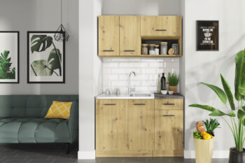 Jednoduchá kuchynská linka NIKA 120 má atraktívne farebné prevedenie dub artisan. Materiál LTD je jednoduchý na údržbu. Plastové úchytky.Horné skrinky sú vysoké 58 cm, dolné skrinky majú výšku 84 cm.Montážna lišta nie je súčasťou horných skriniek. Pracovná doska je súčasťou skriniek 40 cm. Drez je potrebné dokúpiť.Dodávame demonte.