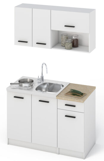 Jednoduchá kuchynská linka NIKA 120 má atraktívne prevedenie biela. Materiál LTD je jednoduchý na údržbu. Plastové úchytky.Horné skrinky sú vysoké 58 cm, dolné skrinky majú výšku 84 cm. Montážna lišta nie je súčasťou horných skriniek. Pracovná doska vo farbe dub sonoma je súčasťou skriniek 40 cm. Drez je potrebné dokúpiť.Dodávame demonte.