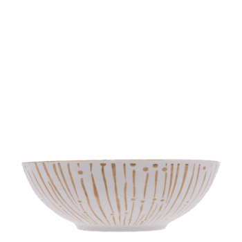 Porcelánová miska Basic biela so champagne pruhmi je z jednoduchej a elegantnej línie produktov, ktorá kladie dôraz na funkčnosť a nadčasový dizajn. Miska je vhodná na podávanie šalátov, cereálií či polievok.