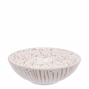 Porcelánová miska Basic biela so champagne pruhmi je z jednoduchej a elegantnej línie produktov, ktorá kladie dôraz na funkčnosť a nadčasový dizajn. Miska je vhodná na podávanie šalátov, cereálií či polievok.