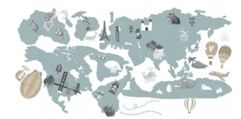 Moderná detská nálepka na stenu v jemnej pastelovej farbe mapa sveta 80 x 160 cm