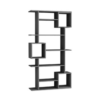 RAYMOND - Moderný dizajnový regál v elegantnom antracite Typ: Regál, knižnica Materiál: Kvalitný melamín a VT laminát Rozmer: 173 x 92 x 25 cm - ideálne sa hodí do každej obývačky Farba: Antracit - sofistikovaná a moderná voľba, ktorá dodá vášmu priestoru jedinečný charakter  Vybavenie: 5 priestranných políc ponúka bohatý úložný priestor pre knihy, dekorácie a mnoho ďalšieho  Štýl: Moderné a dizajnové riešenie s dokonalými líniami a estetikou Hrúbka materiálu: 18mm - zaisťuje dlhú životnosť a pevnosť produktu  Regál RAYMOND v odtieni antracitu spája najnovšie dizajnové trendy s funkcionalitou, čo vytvára nepostrádateľný doplnok pre vašu obývaciu miestnosť.