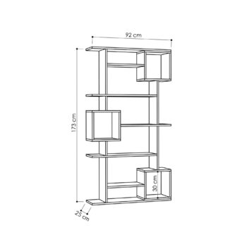 RAYMOND - Moderný dizajnový regál v elegantnom antracite Typ: Regál, knižnica Materiál: Kvalitný melamín a VT laminát Rozmer: 173 x 92 x 25 cm - ideálne sa hodí do každej obývačky Farba: Antracit - sofistikovaná a moderná voľba, ktorá dodá vášmu priestoru jedinečný charakter  Vybavenie: 5 priestranných políc ponúka bohatý úložný priestor pre knihy, dekorácie a mnoho ďalšieho  Štýl: Moderné a dizajnové riešenie s dokonalými líniami a estetikou Hrúbka materiálu: 18mm - zaisťuje dlhú životnosť a pevnosť produktu  Regál RAYMOND v odtieni antracitu spája najnovšie dizajnové trendy s funkcionalitou, čo vytvára nepostrádateľný doplnok pre vašu obývaciu miestnosť.