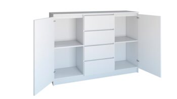 Moderná komoda 2D4S má dvoje dvierka a štyri zásuvky, ktoré Vám poskytnu dostatok úložného priestoru a hodí sa do každého interiéru. Za dvierkami sa ešte nachádzajú praktické police. Komoda má bezúchytové otváranie, takže Vám nebudú do priestoru zasahovať žiadne úchyty a zároveň to zdôrazňuje jej moderný dizajn. Vyrobená je z kvalitnej laminovej dosky, ktorá je nenáročná na údržbu a hrany sú chránené ABS páskou.Rozmery (ŠxVxH) : 120 x 97 x 40 cmFarebné prevedenie : bielaDodávame v demonte. 