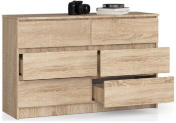 Dizajnová komoda SOPHIE120 v elegantnom dube Sonoma Chcete pridať do svojej spálne či obývacej izby kúsok moderného dizajnu s nádychom klasiky? Komoda SOPHIE120 je ideálnou voľbou pre všetkých milovníkov kvalitného nábytku s výnimočným vzhľadom. S jej jedinečným dizajnom a dokonalou funkcionalitou sa stane centrálnym bodom vašej miestnosti.  Typ tovaru: Komoda, skrinka Materiál:< /strong> Vysoko kvalitné LTD Rozmer: 77 x 120 x 40 cm, ideálny pre každý interiér Farba: Prírodné a elegantný dub Sonoma Vybavenie: 6 praktických zásuviek a ďalšie úložné priestory pre vaše veci Štýl: Moderný a dizajnový vzhľad   Okrem svojho moderného vzhľadu ponúka SOPHIE120 tiež obrovský úložný priestor. Šesť zásuviek vám poskytne dostatok miesta na uloženie všetkých vašich drobností, zatiaľ čo ďalšie úložné priestory umožnia usporiadanie väčších predmetov. Kombinácia kvalitného materiálu a dizajnového spracovania z nej robí dokonalý doplnok pre každý domov. Nečakajte a doprajte si kúsok luxusu s komodou SOPHIE120. Jej výnimočný vzhľad a praktickosť z nej robia must-have pre každý moderný interiér. Moderná komoda SOPHIE120 v teplom odtieni duba Sonoma Predstavujeme Vám SOPHIE120, komodu , ktorá je skvostným spojením moderného dizajnu a klasickej elegancie duba Sonoma. Táto nádherná skrinka je ideálnym doplnkom pre každú spálňu či obývaciu izbu, kde vynikne svojim jedinečným vzhľadom a funkcionalitou.  Typ tovaru: Komoda, skrinka Materiál: Odolné a kvalitné LTD Rozmer: 77 x 120 x 40 cm Farba: Teplý a príjemný dub Sonoma Vybavenie: 6 priestranných zásuviek a ďalšie úložné možnosti Štýl: Moderné s nádychom klasiky   SOPHIE120 nie je len obyčajná komoda. Okrem svojho designového spracovania ponúka aj obrovské množstvo úložného priestoru. Šesť zásuviek a ďalšie úložné priestory poskytujú dostatok miesta pre všetky vaše potreby. Kombinácia moderného štýlu a klasickej farby duba Sonoma z nej robí skvost, ktorý očarí na prvý pohľad. Premeňte svoj domov na útočisko elegancie a pohodlia s komodou SOPHIE120. Tento kúsok nábytku je tým pravým pre všetkých, ktorí chcú spojiť moderný design s tradičným vzhľadom duba Sonoma.