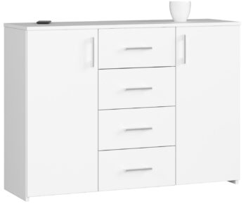 Komoda TRAVI110: Symbol moderného dizajnu TRAVI110 je moderná komoda, ktorá prináša čistý a dizajnový vzhľad do každého interiéru. S kombináciou bielej farby a minimalistického štýlu je ideálnym doplnkom pre tých, ktorí hľadajú funkčnosť spojenú s elegantnou estetikou.  Typ tovaru: Komoda, skrinka - skvelý doplnok pre každý moderný domov Miestnosť: Vynikne v spálni i obývacej izbe, kde podčiarkne modernú atmosféru Materiál: LTD - záruka dlhej životnosti a kvality Rozmer: 80 x 110 x 35 cm - ideálne rozmery pre každý priestor Farba: Čistá biela - symbol nekonečné elegancia Vybavenie: 4 priestranné zásuvky na uskladnenie vašich vecí Štýl: Moderný, dizajnový - dodá vášmu bytu charakter a štýl  Dvierka: 2 dverové - esteticky a funkčne integrované Počet políc: 4 - pre praktické a systematické uskladnenie >  Nechajte sa očariť dokonalosťou a jednoduchosťou komody TRAVI110, ktorá sa stane nenahraditeľnou súčasťou vášho domova. Jej dizajn a kvalita hovorí za všetko.