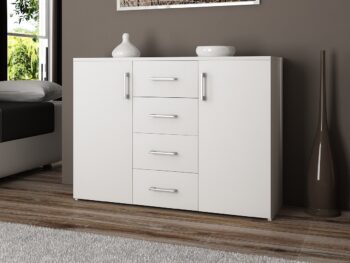 Komoda TRAVI110: Symbol moderného dizajnu TRAVI110 je moderná komoda, ktorá prináša čistý a dizajnový vzhľad do každého interiéru. S kombináciou bielej farby a minimalistického štýlu je ideálnym doplnkom pre tých, ktorí hľadajú funkčnosť spojenú s elegantnou estetikou.  Typ tovaru: Komoda, skrinka - skvelý doplnok pre každý moderný domov Miestnosť: Vynikne v spálni i obývacej izbe, kde podčiarkne modernú atmosféru Materiál: LTD - záruka dlhej životnosti a kvality Rozmer: 80 x 110 x 35 cm - ideálne rozmery pre každý priestor Farba: Čistá biela - symbol nekonečné elegancia Vybavenie: 4 priestranné zásuvky na uskladnenie vašich vecí Štýl: Moderný, dizajnový - dodá vášmu bytu charakter a štýl  Dvierka: 2 dverové - esteticky a funkčne integrované Počet políc: 4 - pre praktické a systematické uskladnenie >  Nechajte sa očariť dokonalosťou a jednoduchosťou komody TRAVI110, ktorá sa stane nenahraditeľnou súčasťou vášho domova. Jej dizajn a kvalita hovorí za všetko.