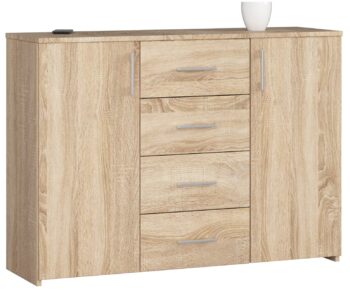 Komoda TRAVI110: Elegancia duba Sonoma v modernom prevedení Typ tovaru: Komoda, skrinka Uveďte do svojho domova štipku modernej elegancie s komodou TRAVI110. Vo farbe duba Sonoma tento nábytok prináša prírodnú krásu duba v kombinácii s moderným dizajnom, čo je ideálny doplnok pre spálne aj obývacie izby.   Materiál: LTD - zaručuje vysokú odolnosť a dlhú životnosť Rozmer: 80 x 110 x 35 cm - ideálny pre efektívne využitie priestoru < li>Farba: dub Sonoma - prírodný a časovo odolný odtieň Vybavenie: 4 zásuvky - ponúka dostatok úložného priestoru Štýl : moderné, dizajnové - perfektná kombinácia funkcie a estetiky 2 dverové - pre ľahký prístup a systematické usporiadanie Počet políc: 4 - poskytuje ďalšie úložné možnosti a organizáciu  Objavte kúzlo a funkčnosť komody TRAVI110 a oživte svoj interiér dokonalým kúskom nábytku.