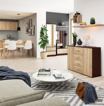 Dizajnová komoda TRAVI110: Elegantná kombinácia wenge a dubu Sonoma Typ tovaru: TRAVI110 je reprezentatívna komoda typu skrinka, ktorá oslovuje svojím moderným dizajnom a praktickosťou. < p>Materiál: Vyrobené z vysoko odolného materiálu LTD, táto komoda zaručuje dlhodobú trvanlivosť a vzhľad, ktorý vydrží roky. Farba a štýl : Jedinečná kombinácia temného wenge a svetlého dubu Sonoma dodáva nábytku exkluzívny vzhľad. Jej moderný a dizajnový štýl osloví aj tých najnáročnejších zákazníkov. Vybavenie: TRAVI110 disponuje 4 zásuvkami a 2 dverovými časťami, čo ponúka dostatok priestoru na uskladnenie vašich vecí. Celkom 4 police umožňujú jednoduché a prehľadné rozloženie obsahu. Rozmery: Vďaka kompaktným rozmerom 80 x 110 x 35 cm sa komoda vojde do väčšiny priestorov a napriek tomu ponúka veľkú úložnú kapacitu. Vhodné do:  Spálňa: Pre organizáciu oblečenia, doplnkov či osobných vecí.  Obývacia izba: Skvelé na skladovanie médií, kníh alebo dekorácií.