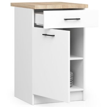 NOAH - Elegancia a funkčnosť v jednom balení Pre moderné kuchyne, ktoré si zakladajú na štýle aj praktickosti, prichádza ideálne riešenie - kuchynská skrinka NOAH. Elegantný dizajn sa stretáva s prvotriednymi materiálmi a inovatívnymi funkciami pre dokonalý harmonický celok.  Materiál: LTD - synonymum kvality a dlhej životnosti. < strong>Rozmer: 85 x 40 x 46 cm - optimalizovaný rozmer pre vašu kuchyňu. Farba: Čistá a svieža biela - ideálna pre väčšinu interiérov. > Funkcia: Tiché dovieranie - žiadne hlasné rany pri zatváraní dverí. Štýl: Moderný a dizajnový vzhľad - skrinka, ktorá bude ozdobou vašej kuchyne. Počet políc: 2 priestranné police pre všetko, čo potrebujete mať po ruke.  Nechajte sa očariť skrinkou NOAH , ktorá kombinuje nielen skvelý dizajn, ale aj praktickosť a funkčnosť. Zmeňte svoju kuchyňu k lepšiemu s NOAH!