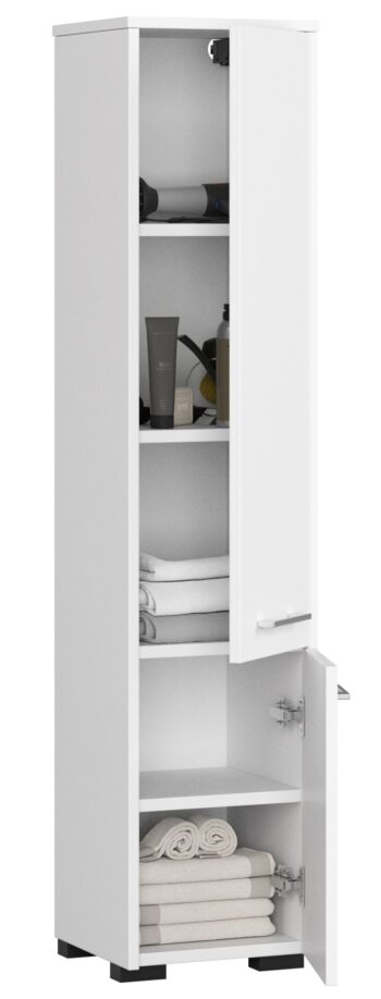 Moderná kúpeľňová skrinka GEORGIA2 Transformujte vzhľad a funkčnosť vašej kúpeľne s exkluzívnou skrinkou GEORGIA2. Jej jednoduchá, ale napriek tomu výrazná estetika dokonale zapadne do moderného interiéru.  Typ tovaru: Kúpeľňová skrinka Materiál: Kvalitné a trvanlivé LTD Rozmer: 140 x 30 x 30 cm - ideálne rozmery pre každú kúpeľňu Farba: Čistá a elegantná biela Vybavenie: Plné dvierka pre maximálny úložný priestor Štýl: Moderné a dizajnové prevedenie pre súčasné kúpeľne Počet políc: 5 - dostatok miesta pre všetky vaše kúpeľňové potreby  Skrinka GEORGIA2 je dokonalým spojením štýlu a funkcie , navrhnutá s ohľadom na potreby moderného človeka. Urobte z vašej kúpeľne miesto elegancie a pohodlia.