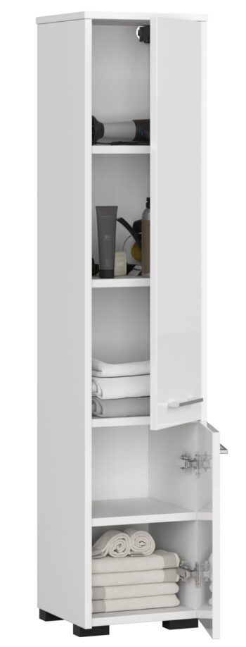 Exkluzívna kúpeľňová skrinka GEORGIA2 Oživte svoju kúpeľňu elegantnou a funkcionalistickou skrinkou GEORGIA2. Navrhnutá s dôrazom na detail, táto skrinka ponúka kombináciu kvalitného materiálu a moderného dizajnu, ktorý dodá vašej kúpeľni nádych luxusu.  Typ tovaru: Kúpeľňová skrinka < li>Materiál: Odolné LTD Rozmer: 140 x 30 x 30 cm - pre maximálne využitie priestoru  Farba: Krištáľovo biela s bielym leskom Vybavenie: Plné dvierka poskytujúce dostatok úložného priestoru Štýl: Moderné a dizajnový vzhľad Dekor: Elegancia bieleho lesku Počet políc: 5 - skvelá kapacita pre všetky vaše kúpeľňové potreby li>  S kúpeľňovou skrinkou GEORGIA2 získate nielen praktickosť, ale aj štýlový doplnok, ktorý bude skvostom vašej kúpeľne.