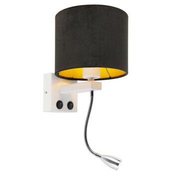 Moderná nástenná lampa biela s čiernym zamatovým tienidlom - Brescia
