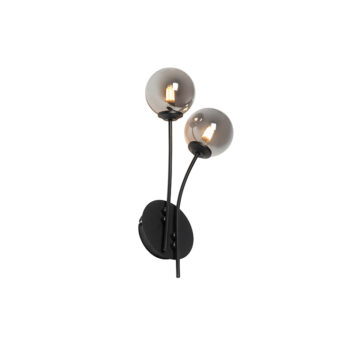 Moderná nástenná lampa čierna 2-svetlá s dymovým sklom - Atény