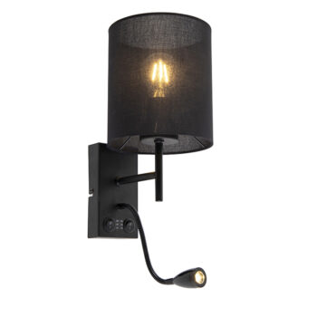 Moderná nástenná lampa čierna s bavlneným tienidlom - Stacca