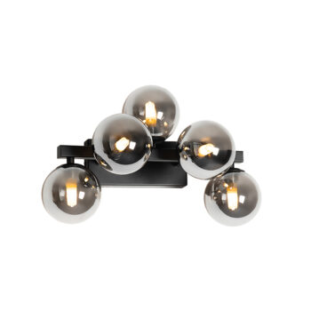 Moderná nástenná lampa čierna s dymovým sklom 5-svetlo - Bianca