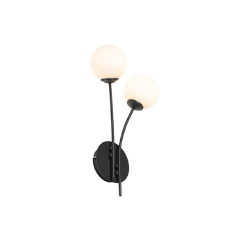 Moderná nástenná lampa čierna s opálovým sklom 2-svetlo - Atény